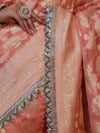 Banarasee Pure Chiffon Saree With Golden Zari Jaal Design Border & Lace-Peach