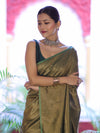 Bhagalpuri Handloom Dual Color Pure Linen Shine Saree-Green & Gold