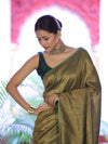 Bhagalpuri Handloom Dual Color Pure Linen Shine Saree-Green & Gold