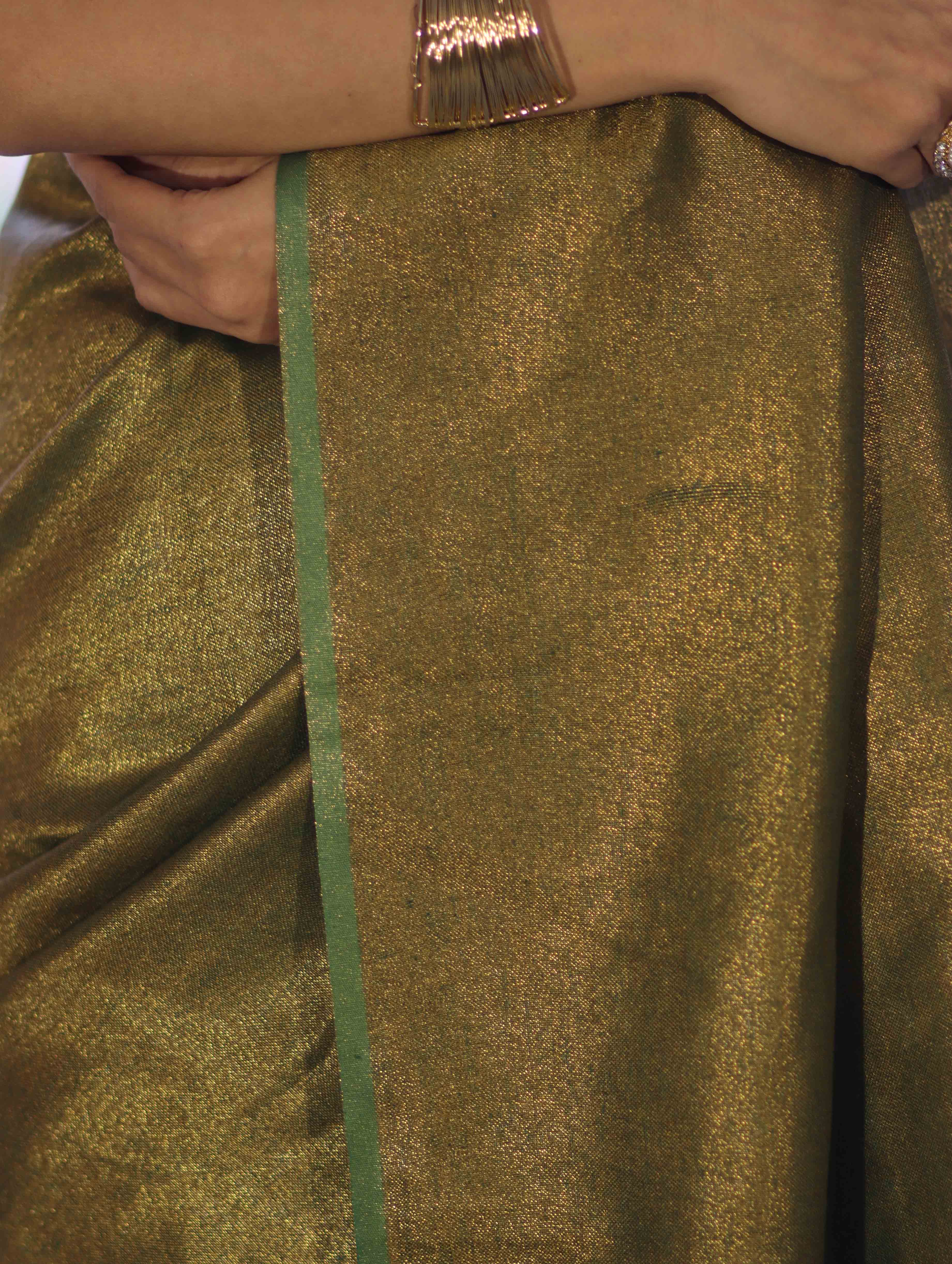 Bhagalpuri Handloom Dual Color Pure Linen Shine Saree-Green & Gold