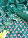 Handloom Block Printed Cotton Silk Salwar Kameez Dupatta Set-Green