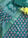 Handloom Block Printed Cotton Silk Salwar Kameez Dupatta Set-Green