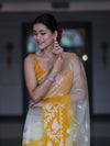 Banarasee Dual Color Organza Mix Saree With Zari Work-Yellow (Dual Tone)