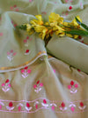 Banarasee Kota Doria Hand-Embroidered Salwar Kameez With Dupatta Set-Green