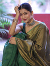 Bhagalpuri Handloom Dual Color Pure Linen Shine Saree-Green & Gold