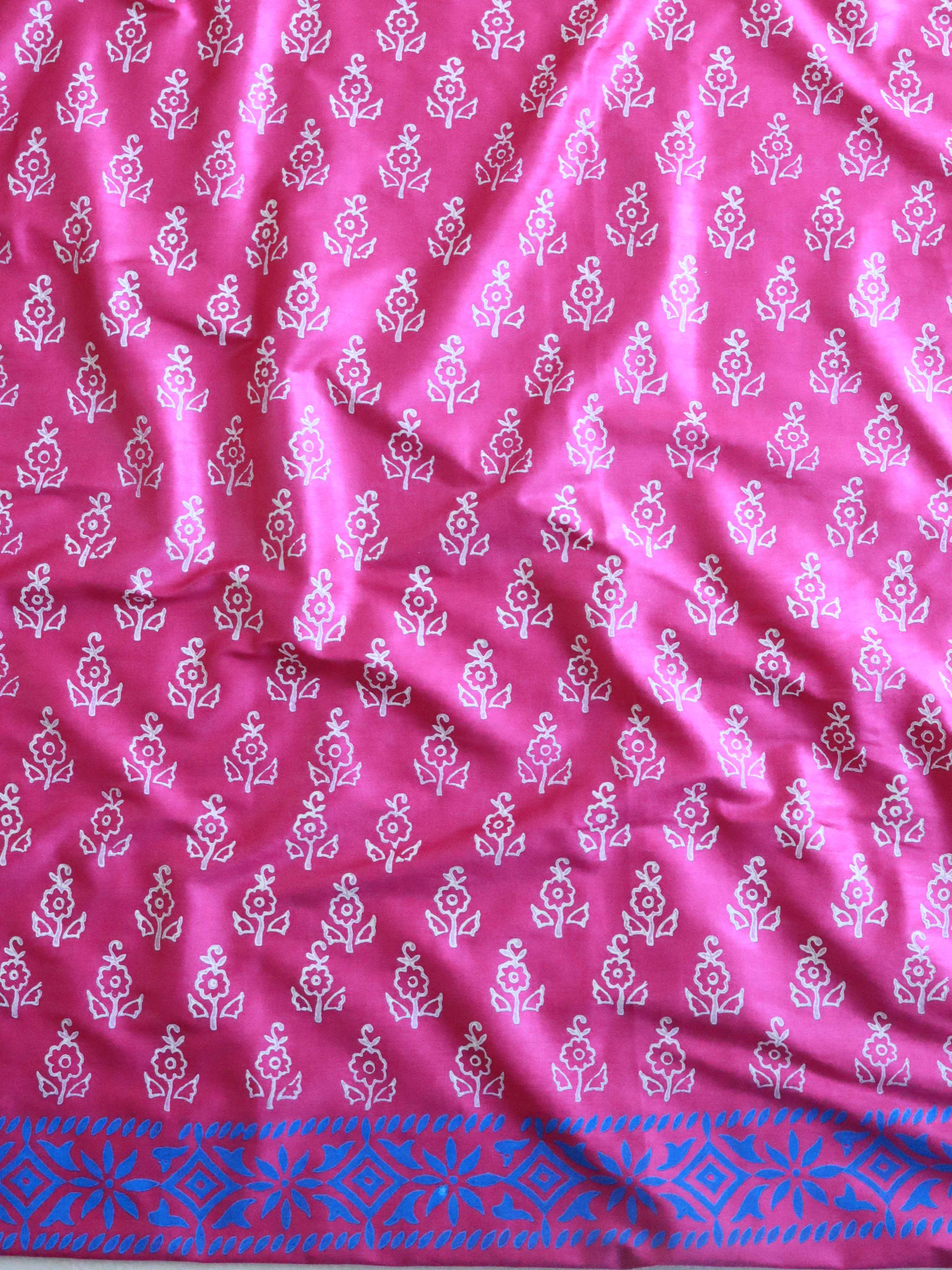 Handloom Block Printed Cotton Silk Salwar Kameez Dupatta Set-Pink