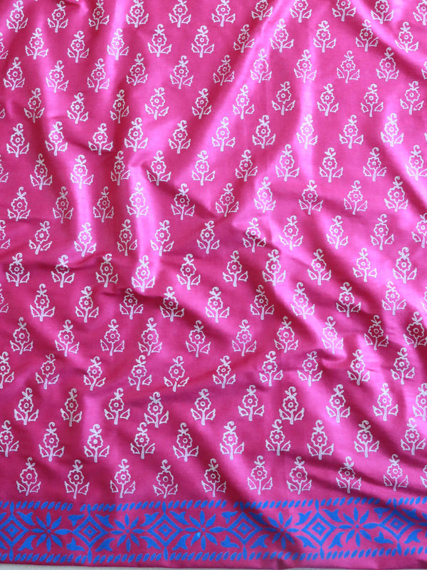 Handloom Block Printed Cotton Silk Salwar Kameez Dupatta Set-Pink