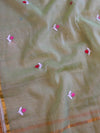 Banarasee Kota Doria Hand-Embroidered Salwar Kameez With Dupatta Set-Green