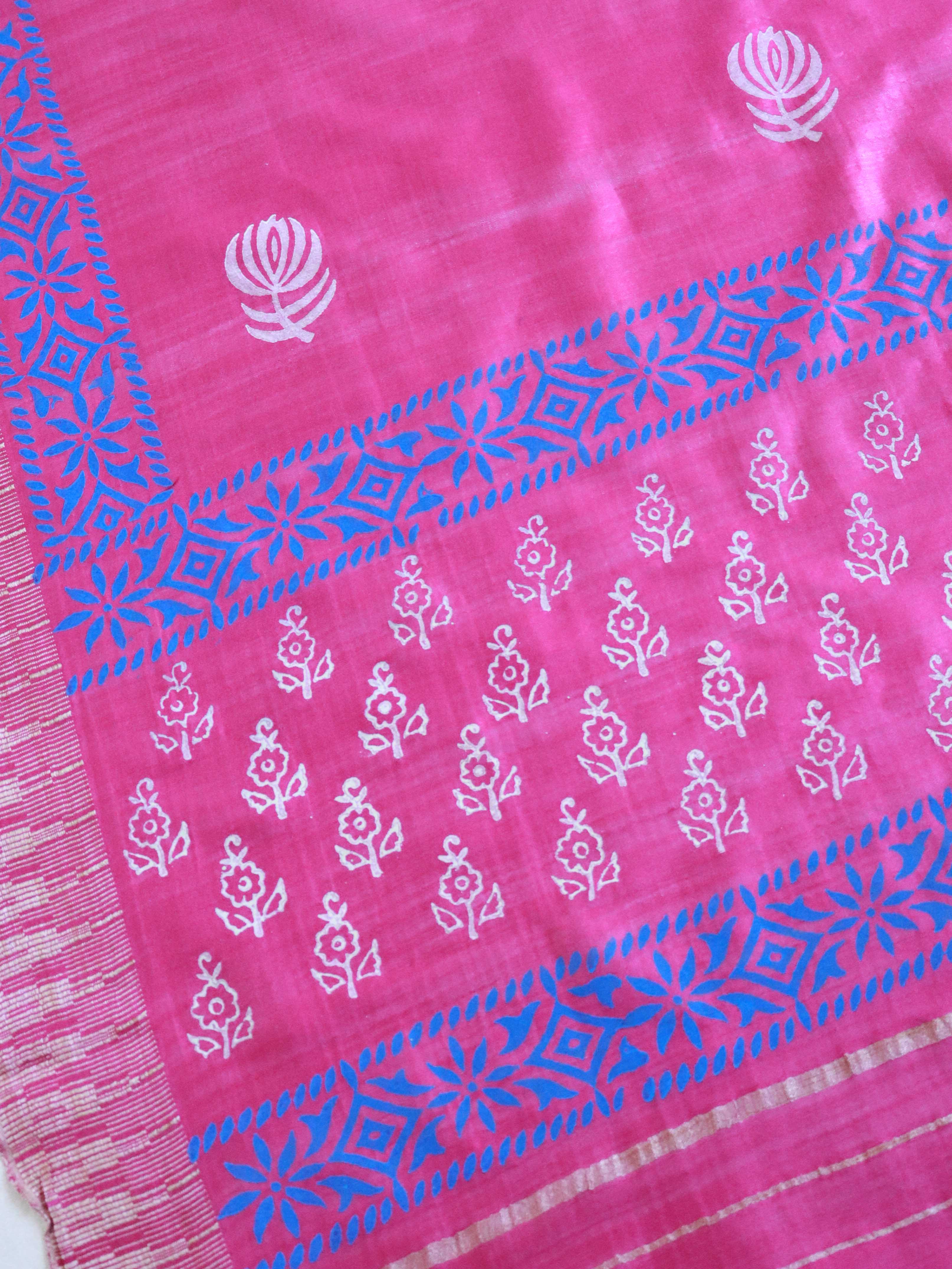 Handloom Block Printed Cotton Silk Salwar Kameez Dupatta Set-Pink