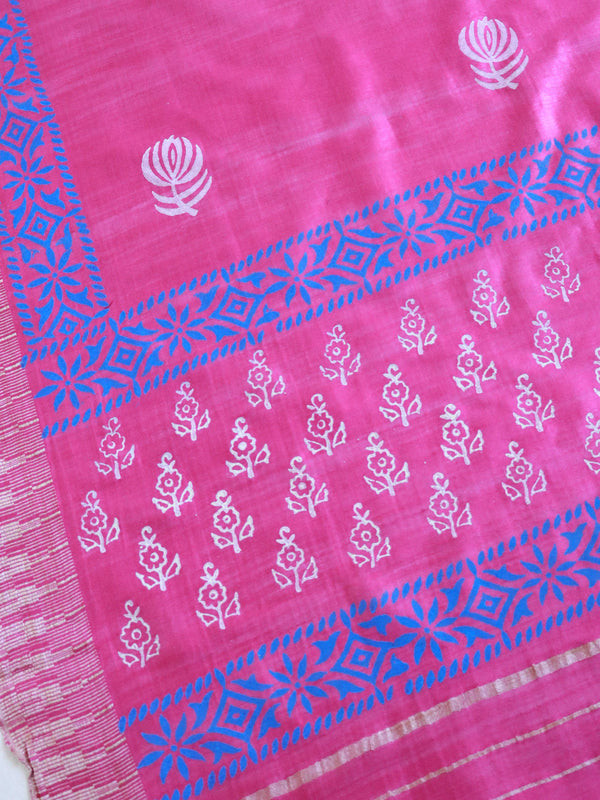 Handloom Block Printed Cotton Silk Salwar Kameez Dupatta Set-Pink