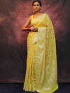 Banarasee Handwoven Semi Silk Saree With Zari & Resham Work-Yellow