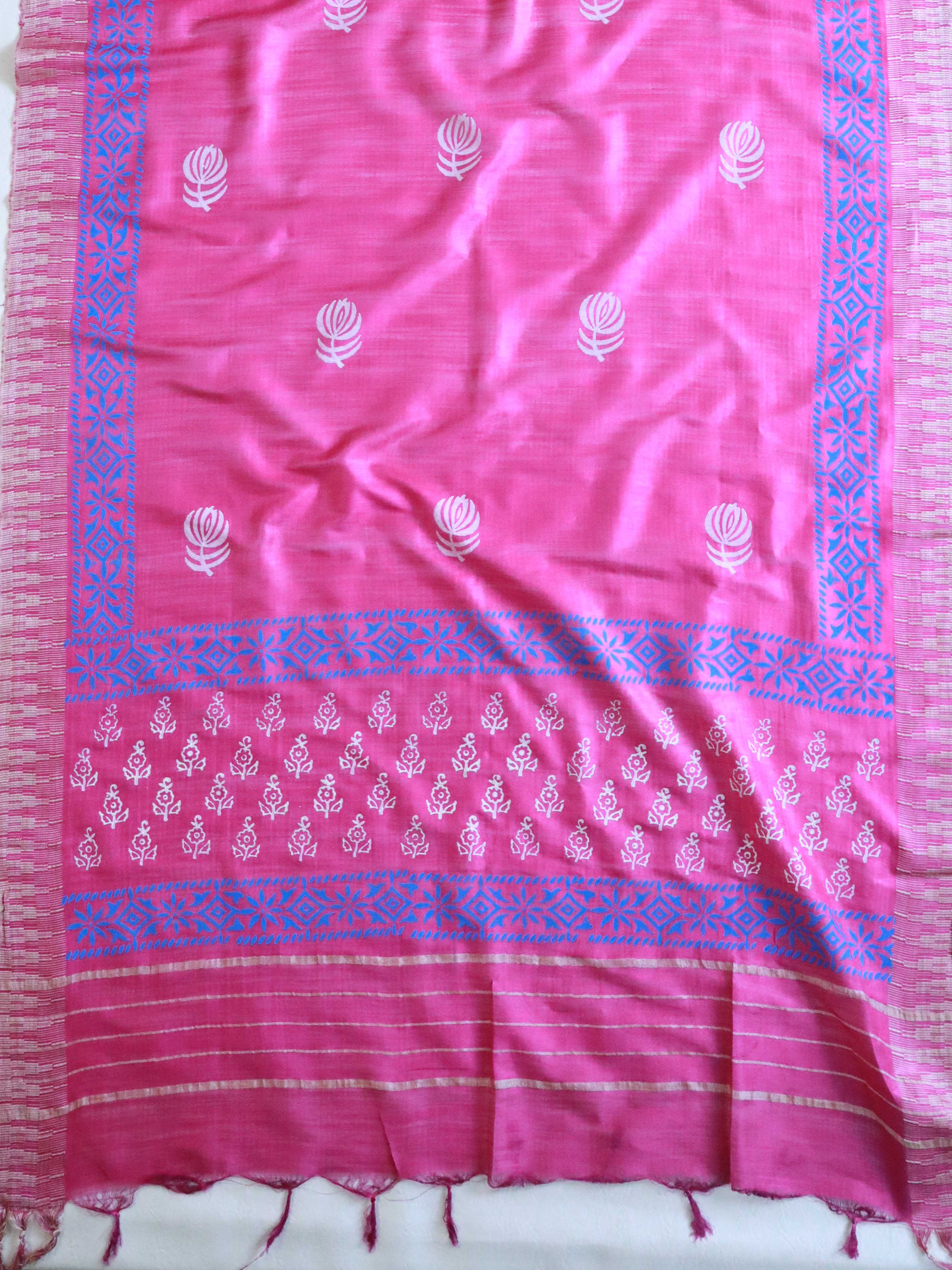 Handloom Block Printed Cotton Silk Salwar Kameez Dupatta Set-Pink