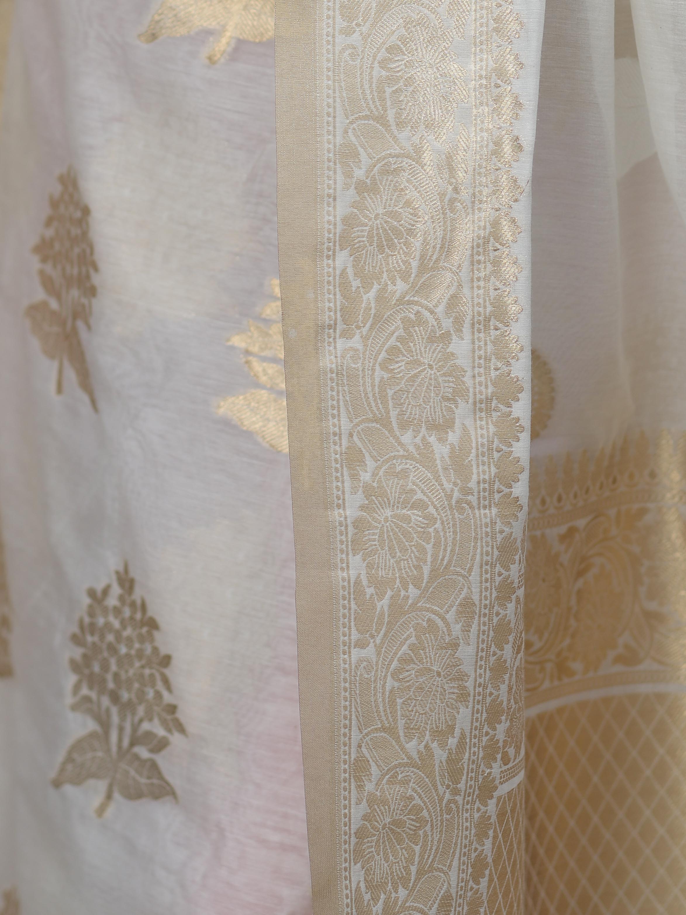 Banarasee Cotton Silk Sona Rupa Work Salwar Kameez Fabric & Dupatta-White