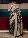 Banarasee Pure Chiffon Saree With Golden Zari Floral Design Border & Lace-Black