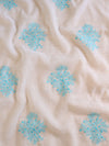 Banarasee Kota Doria Hand-Embroidered Salwar Kameez With Contrast Dupatta Set-White & Blue