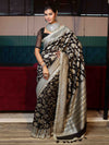 Banarasee Pure Chiffon Saree With Golden Zari Floral Design Border & Lace-Black