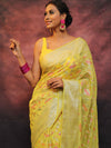 Banarasee Handwoven Semi Silk Saree With Zari & Resham Work-Yellow