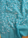 Banarasee Kota Doria Hand-Embroidered Salwar Kameez With Contrast Dupatta Set-White & Blue