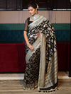 Banarasee Pure Chiffon Saree With Golden Zari Floral Design Border & Lace-Black