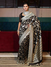 Banarasee Pure Chiffon Saree With Golden Zari Floral Design Border & Lace-Black