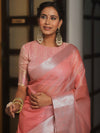 Banarasee Handwoven Plain Tissue Skirt Border Saree-Peach