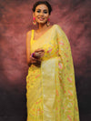 Banarasee Handwoven Semi Silk Saree With Zari & Resham Work-Yellow
