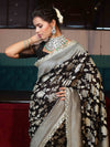 Banarasee Pure Chiffon Saree With Golden Zari Floral Design Border & Lace-Black