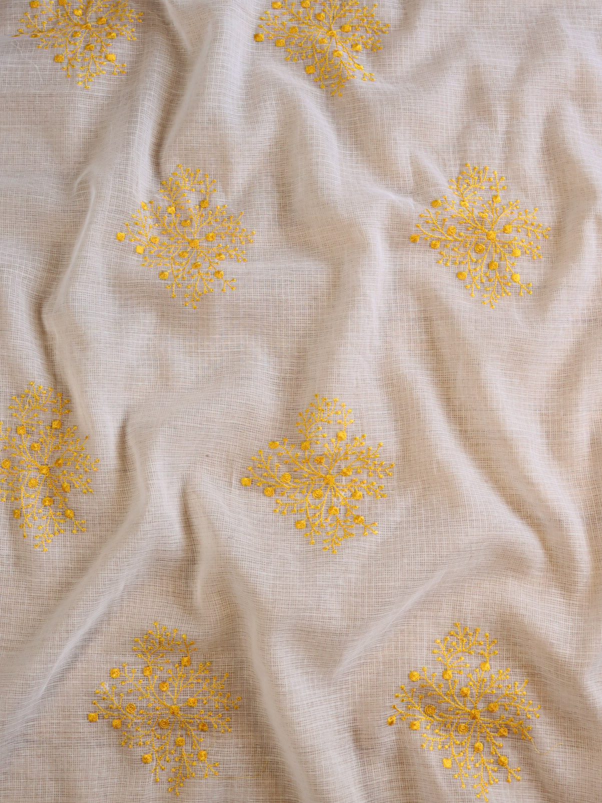 Banarasee Kota Doria Hand-Embroidered Salwar Kameez With Contrast Dupatta Set-White & Yellow