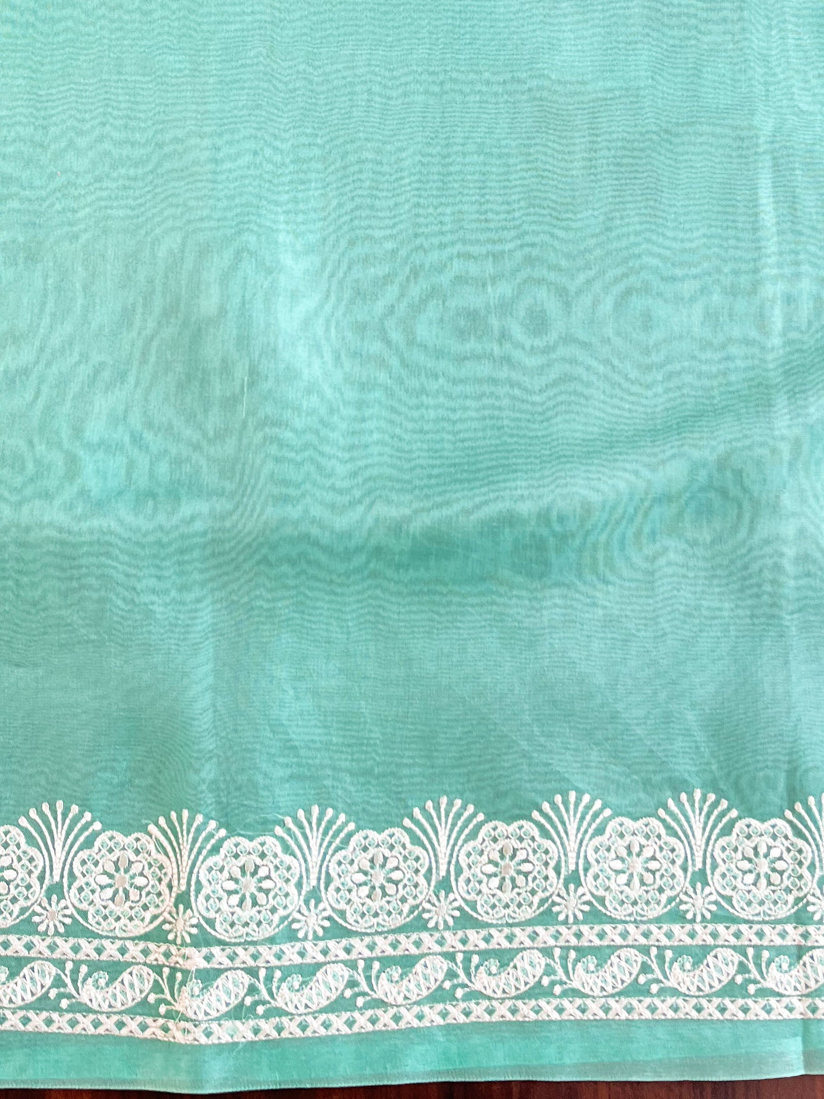Banarasee Pure Organza Silk Saree With Floral Resham Embroidery-Sea Green