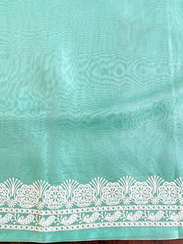 Banarasee Pure Organza Silk Saree With Floral Resham Embroidery-Sea Green