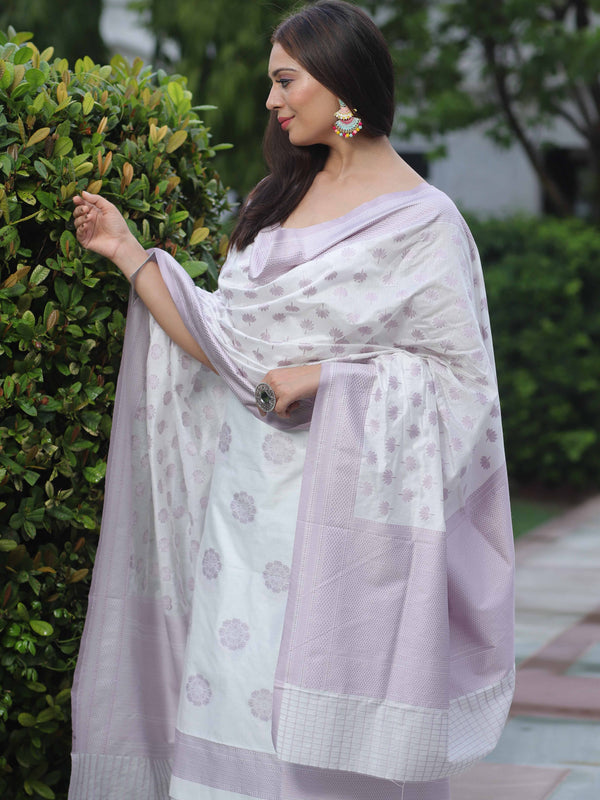 Banarasee Cotton Silk Resham Work Salwar Kameez Fabric & Dupatta-White