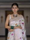 Banarasee Handloom Mashru Silk Saree With Jaal Design & Lace Border-Off White