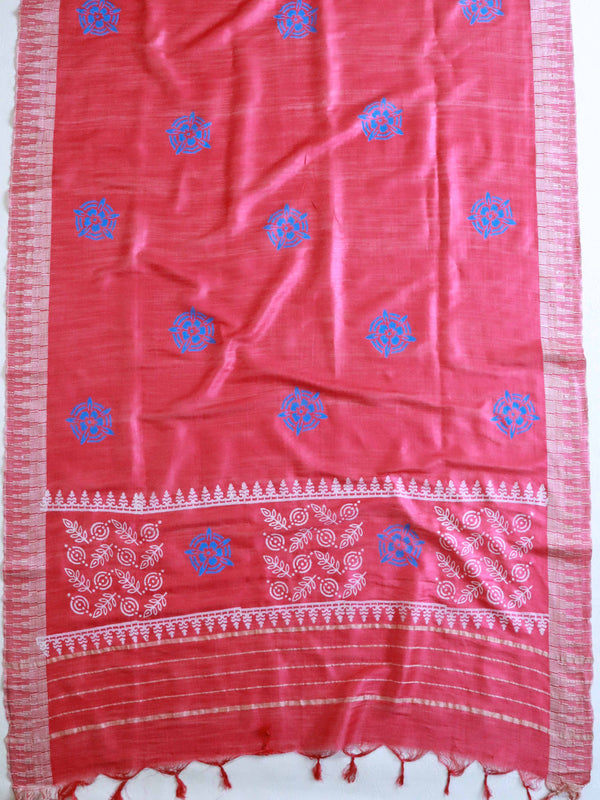 Handloom Block Printed Cotton Silk Salwar Kameez Dupatta Set-Red