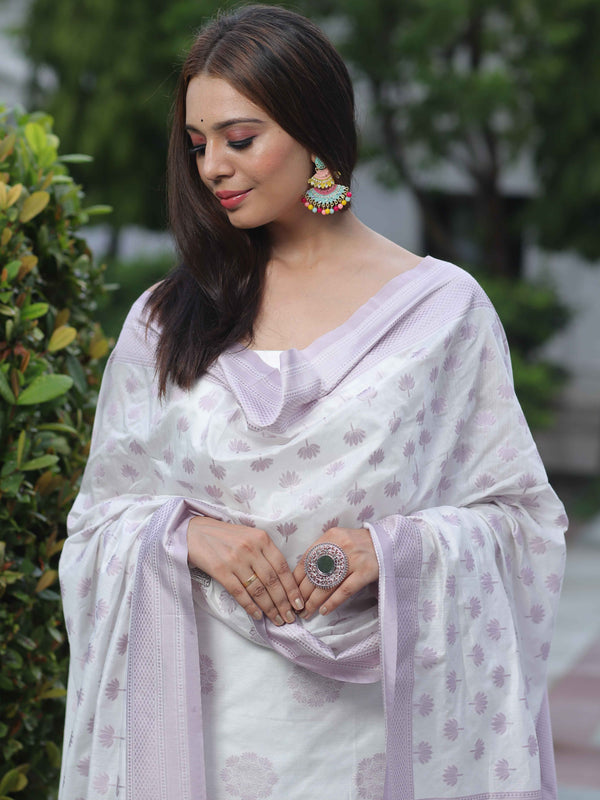 Banarasee Cotton Silk Resham Work Salwar Kameez Fabric & Dupatta-White