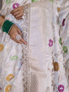 Banarasee Handloom Mashru Silk Saree With Jaal Design & Lace Border-Off White