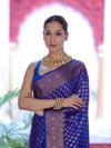Banarasee Handwoven Georgette Saree With Zari Buta Design & Floral Border-Blue