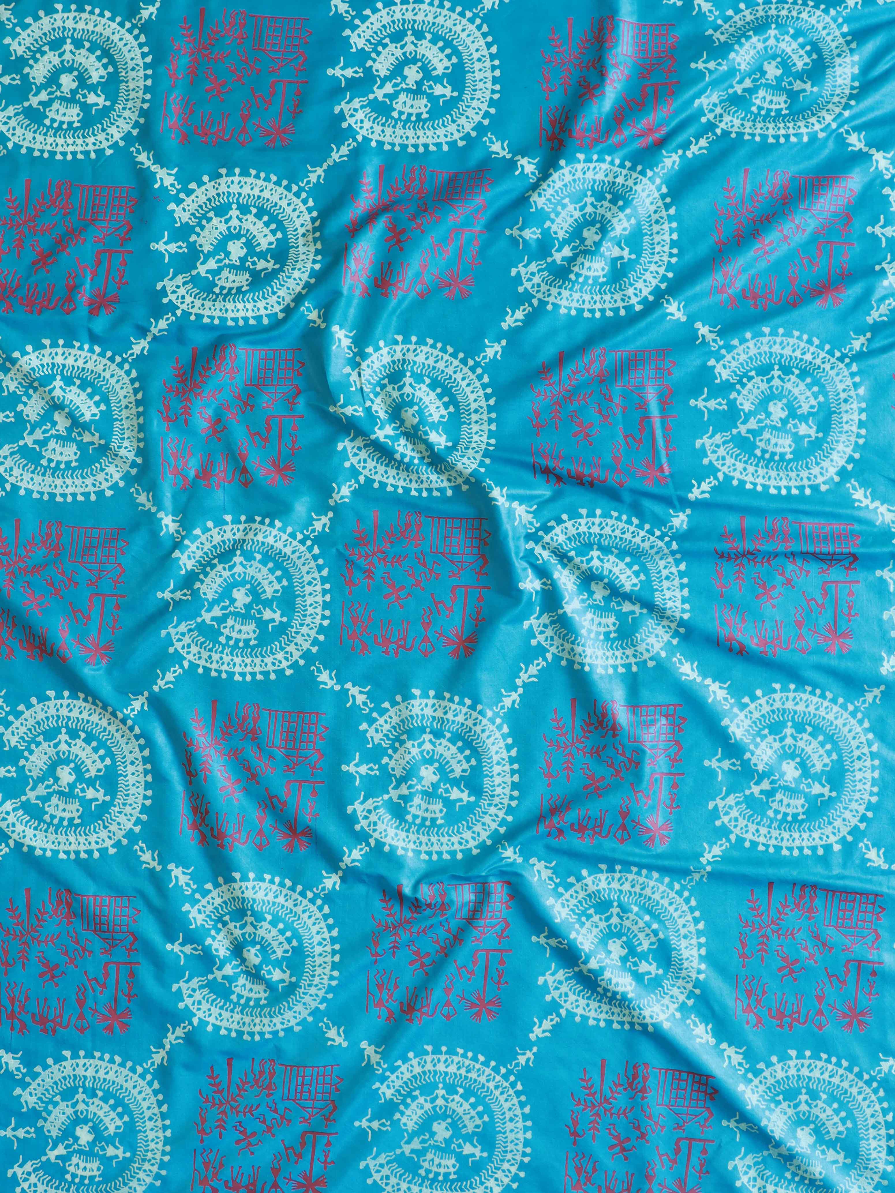 Handloom Block Printed Cotton Silk Salwar Kameez Dupatta Set-Blue