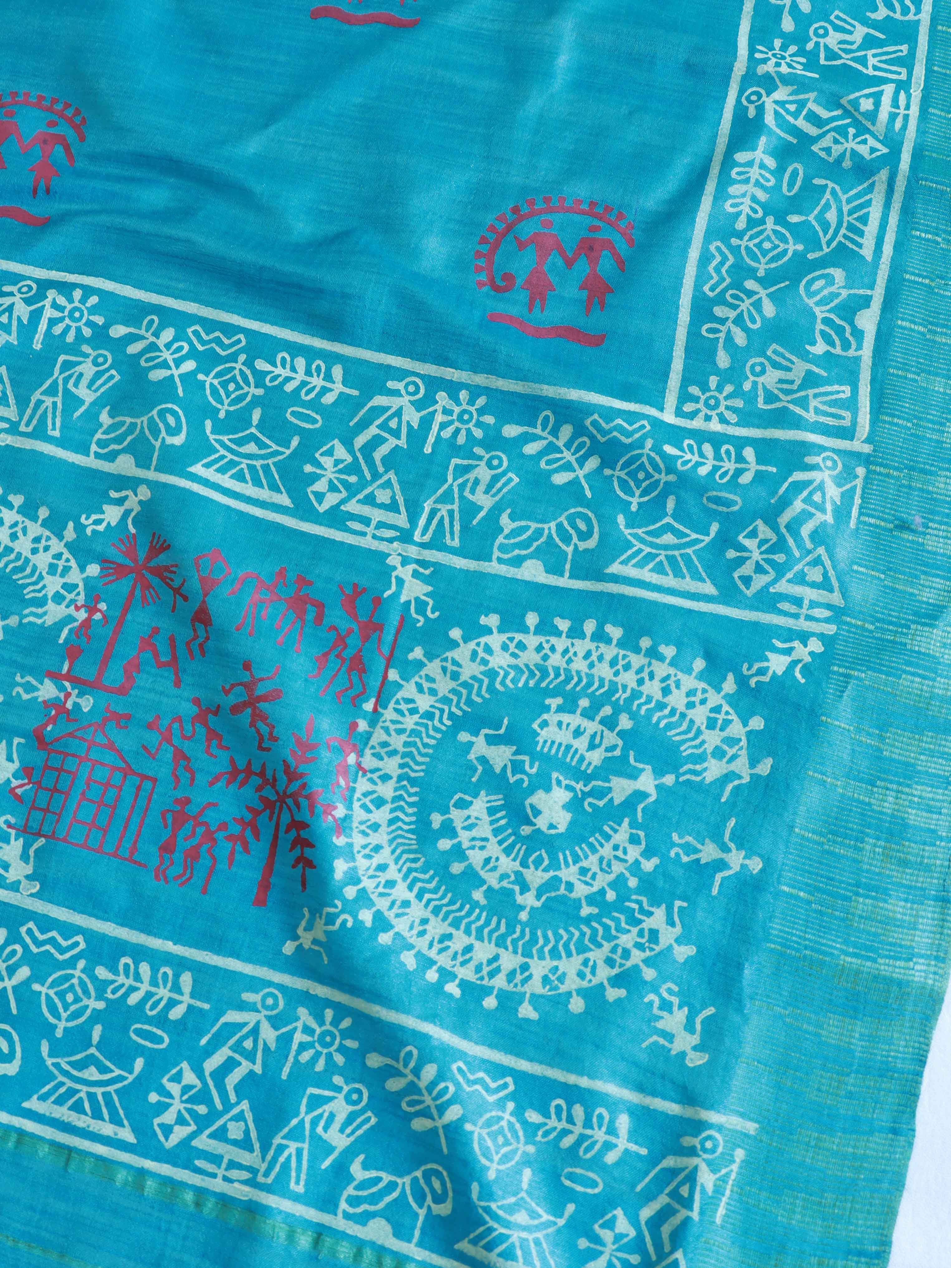 Handloom Block Printed Cotton Silk Salwar Kameez Dupatta Set-Blue
