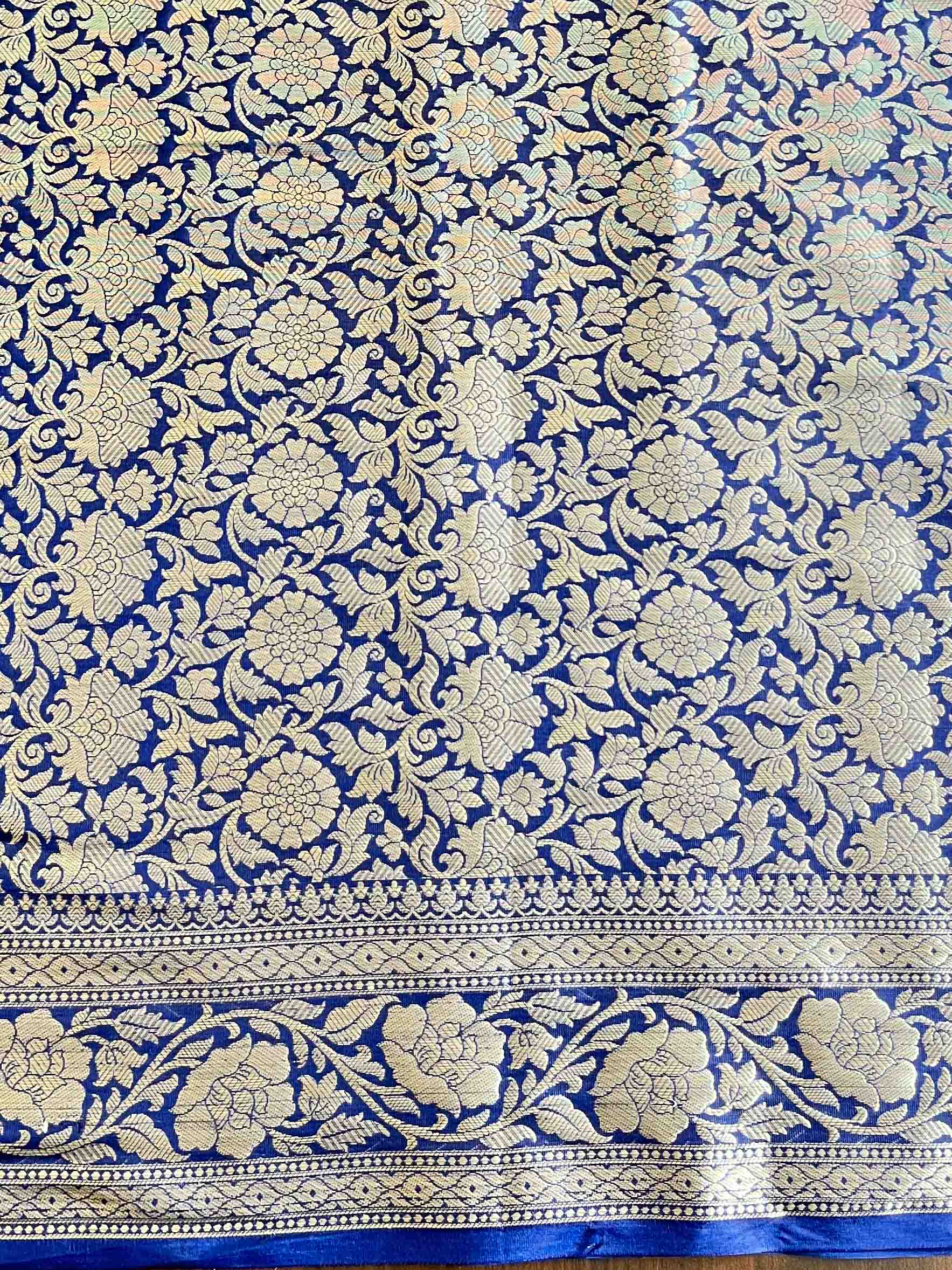 Banarasee Handwoven Semi Silk Saree With Silver Zari Border-Blue