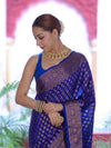 Banarasee Handwoven Georgette Saree With Zari Buta Design & Floral Border-Blue