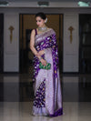 Banarasee Handloom Mashru Silk Saree With Jaal Design & Lace Border-Violet