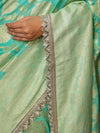 Banarasee Pure Chiffon Saree With Golden Zari Jaal Design Border & Lace-Aqua Green