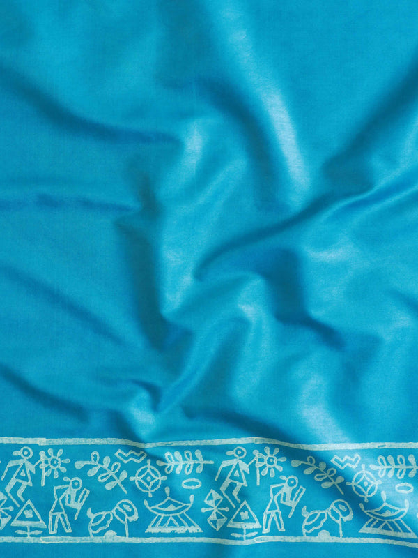 Handloom Block Printed Cotton Silk Salwar Kameez Dupatta Set-Blue