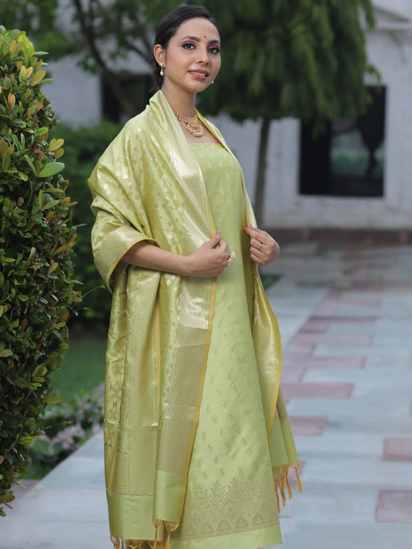 Banarasee Salwar Kameez Semi Katan Silk Fabric With Zari Work-Light Green