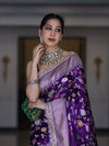 Banarasee Handloom Mashru Silk Saree With Jaal Design & Lace Border-Violet
