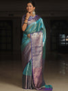 Banarasee Handwoven Broad Border Zari Design Tissue Saree-Blue