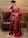 Banarasee Handwoven Semi Silk Saree With Zari Jaal Design Contrast Border & Lace-Magenta