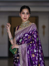 Banarasee Handloom Mashru Silk Saree With Jaal Design & Lace Border-Violet