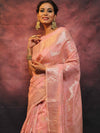 Banarasee Handloom Linen Silk Mix Zari Work Saree-Pink