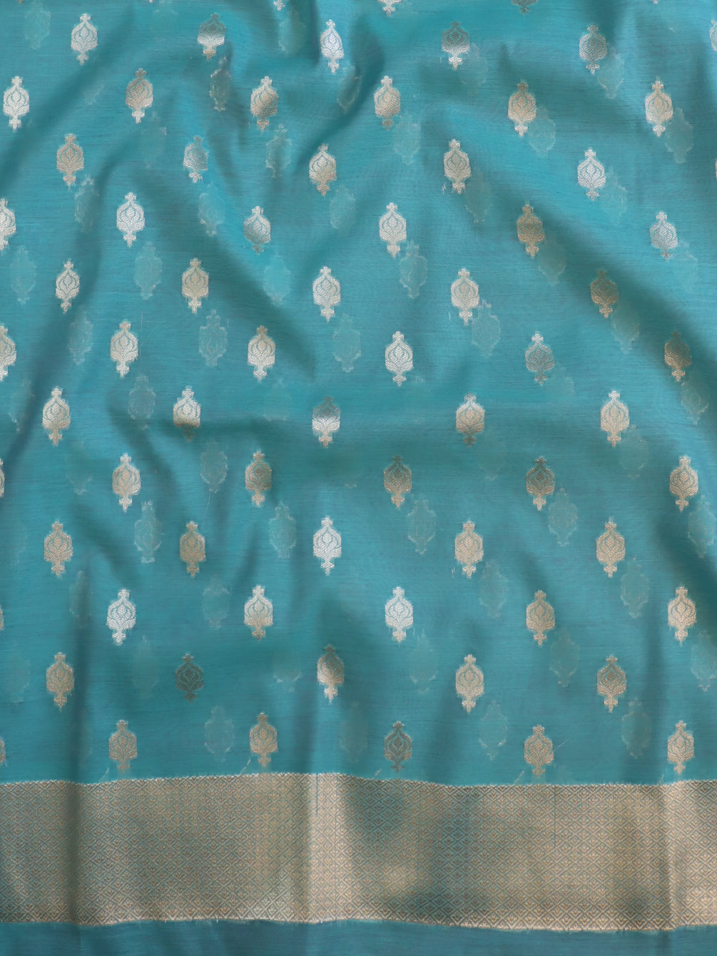 Banarasee Cotton Silk Zari Work Salwar Kameez Fabric With Plain Dupatta-Green